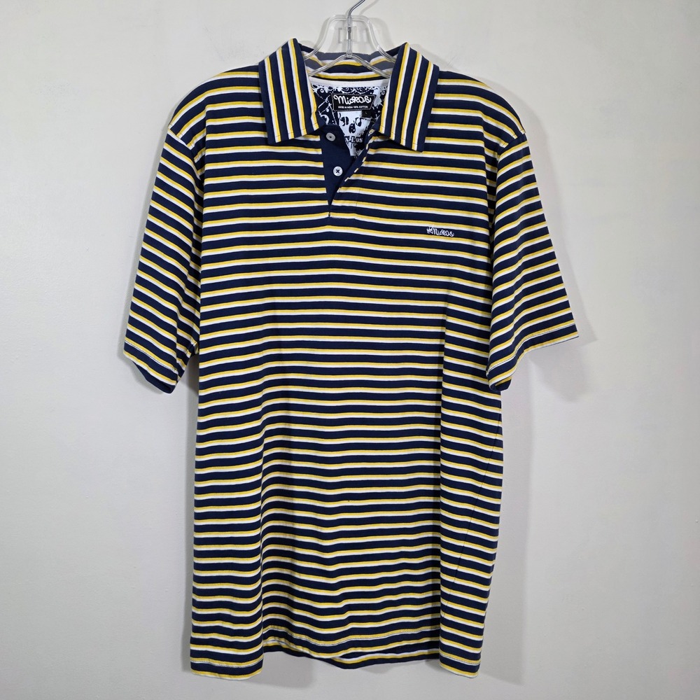 Micros Mens Polo Shirt Striped Short Sleeve Cotton Casual Los Angeles Blue sz L